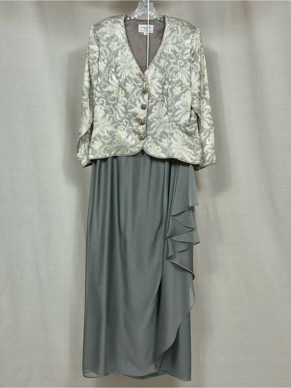 Victor Costa Vintage Three Piece Formal Set Skirt Scarf & Brocade Jacket Sz.16